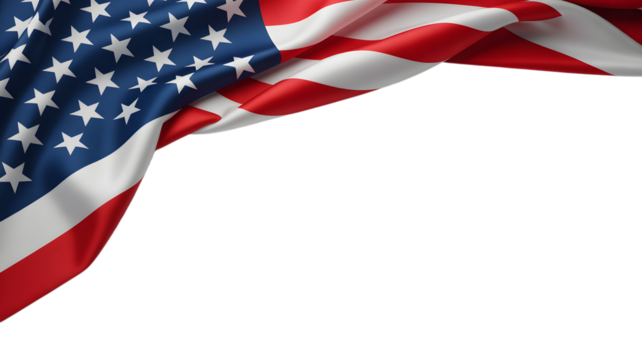 American flag waving on Transparent background with stars and stripes - Powered by Adobe