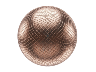 A rose gold disco ball with a reflective surface and grid pattern, perfect for party decorations isolated on transparent background