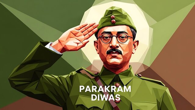 Saluting portrait of netaji subhas chandra bose on parakram diwas