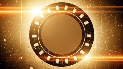 Golden Film Reel Frame With Light Streaks and Particle Effects Background.jpg