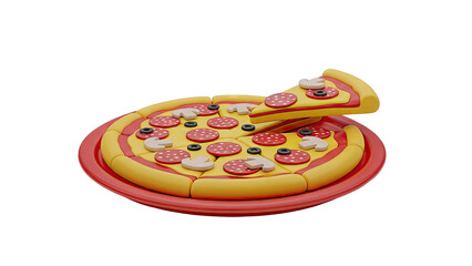 3D Rendered Pizza with Mushrooms, Pepperoni, and Olives