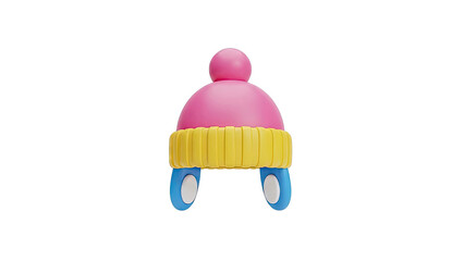 3D Rendering of a Pink Beanie with Yellow Trim and Blue Ear Flaps