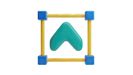 3D Rendering of a Teal Arrow Shape Within a Yellow and Blue Frame