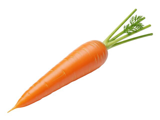 Fresh vibrant orange carrot with green top isolated on transparent background