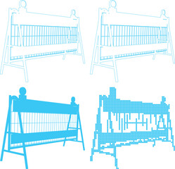 Four different blue illustrations of a construction barricade in various styles and designs