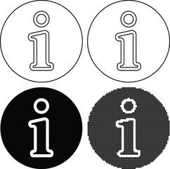 Four different information icons in various styles and colors on a white background