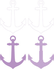 Four purple anchor icons in different styles on white background