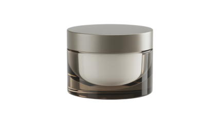 Luxurious skincare cream in elegant glass jar with silver lid