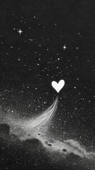 Heart floating in space scene concept, A heart floats among stars, symbolizing love and vastness.