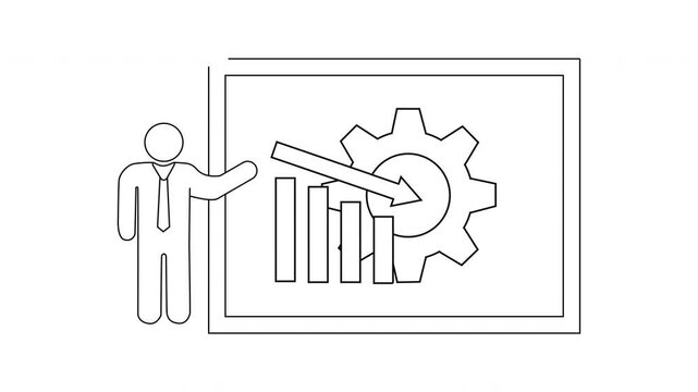 Business Presentation with Declining Graph and Gear Icon.