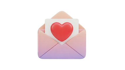 3D Icon of an Open Envelope with a Red Heart
