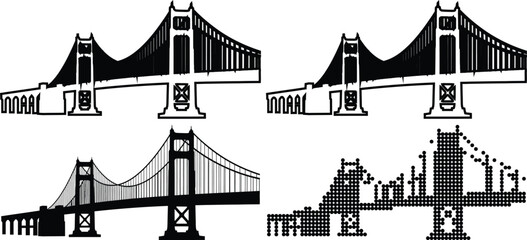 Golden Gate Bridge San Francisco California Iconic Landmark Various Illustrations