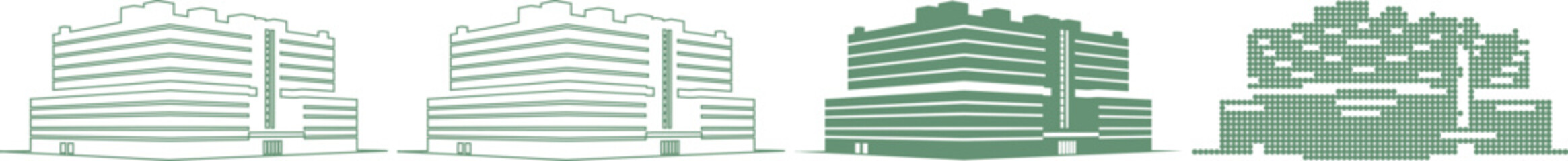 Green architectural buildings with modern design and structure