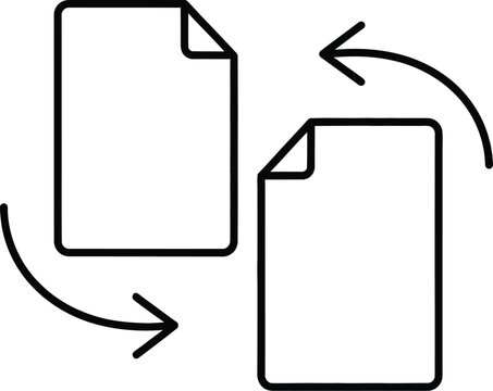 Document transfer icon illustration depicting files being moved or exchanged between two sources