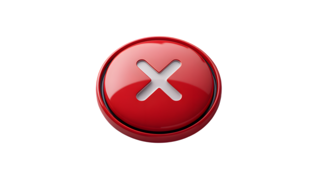 Red delete button with white cross on Transparent background - Powered by Adobe
