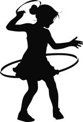 Silhouette Of A Girl Playing With A Hula Hoop