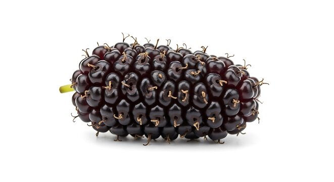 Single ripe mulberry fruit isolated on white background