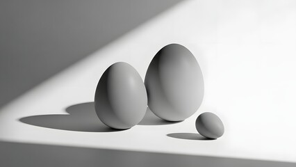Three smooth oval stones on a white surface
