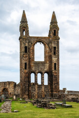 Ancient ruins of St. Andrew's Cathedral in St. Andrews, Fife region.