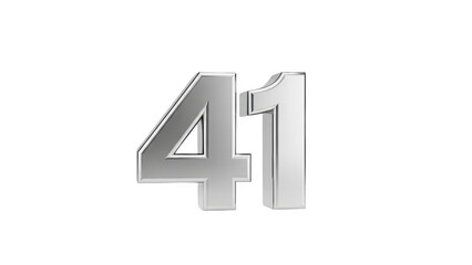 3D Silver Number 41 on transparent background