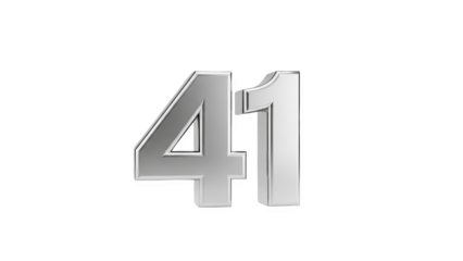 3D Silver Number 41 on transparent background
