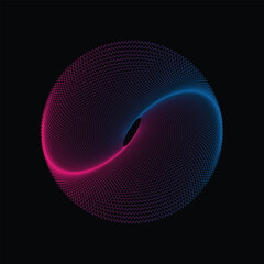 Abstract digital sphere with pink and blue particle wave
