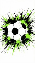 Dynamic Soccer Ball Illustration with Green and Black Splatter