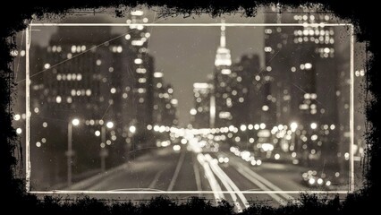 Nighttime Cityscape Blurred Lights Motion Traffic Monochrome Vintage Retro Aesthetic Urban Downtown.jpg