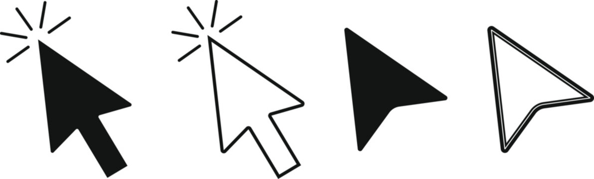 Mouse cursor icon vector set with black color on transparent background