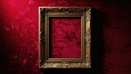 Ornate Gold Frame on Red Velvet Wall Dramatic Lighting Empty Space Display.jpg