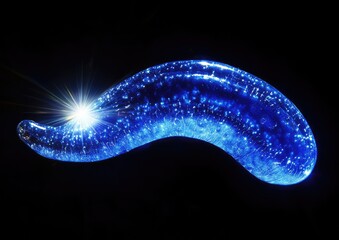 A blue, glowing light with lens flare on a black background.