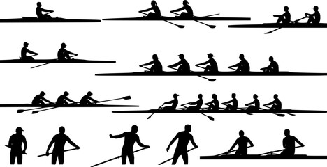 vector set of rowing silhouettes - vector. Transparent background PNG, cutout
