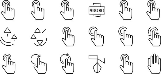 Touch gesture line icon set. Digital interaction outline symbol collection. Editable stroke. Isolated vector illustration
