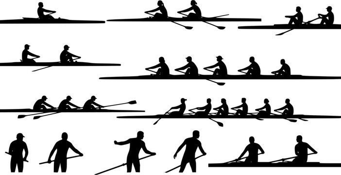 vector set of rowing silhouettes - vector. Transparent background PNG, cutout
