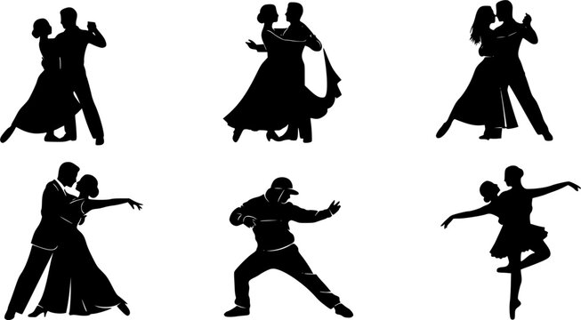 set of Beautiful couple dancing silhouette vector
