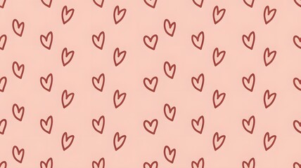 Cute hand drawn red heart outlines creating a seamless pattern on a soft pink background