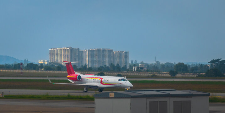 November: 06,2025. A Private Aeroplane parking in the Airport at Chennai, India.