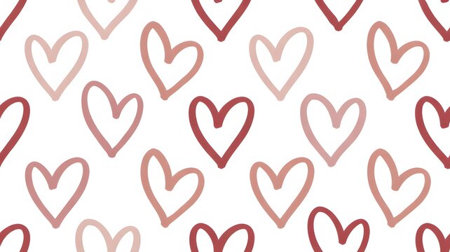 A charming seamless pattern featuring hand-drawn heart outlines in warm romantic tones