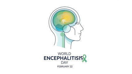 Encephalitis Awareness Illustration with Green Ribbon on World Encephalitis Day February 22