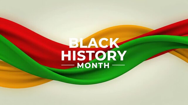 Flowing Red Green Yellow Ribbon Waves With Black History Month Text
