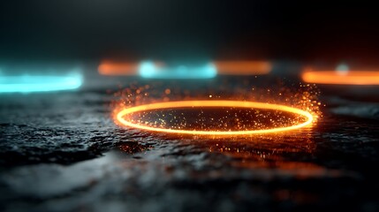 Blue and purple neon circles on black abstract images