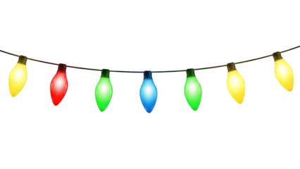 Colorful christmas lights string on black background