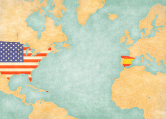 Map of North Atlantic Ocean - USA and Spain © Tindo