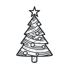Fototapeta premium Simple hand drawn Christmas tree with star and ornaments perfect for holiday decorations festive greetings winter celebration event invitations or seasonal graphics