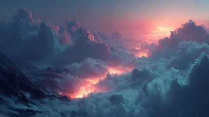 Naklejka premium Cinematic lava trails under colorful sunrise clouds pictures