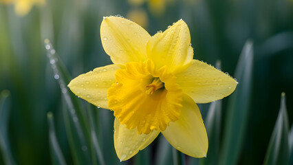 Fototapeta premium Close up of a vibrant yellow daffodil in bloom