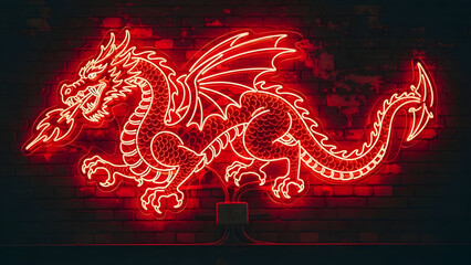 Neon red dragon illumination