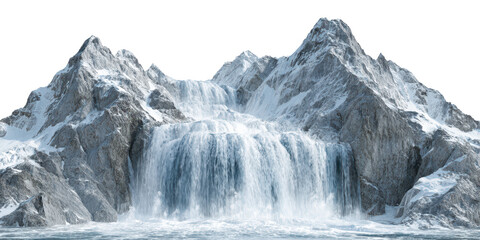 glacier waterfall with icebergs isolated on white or transparent png
