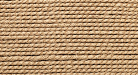 Close up view of natural coiled rope pattern displaying detailed texture and fibers in warm neutral brown tones for backgrounds
