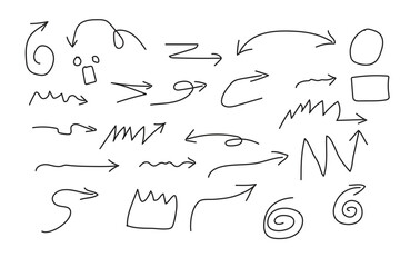 Collection of diverse hand-drawn arrows and doodle shapes for design and illustration
